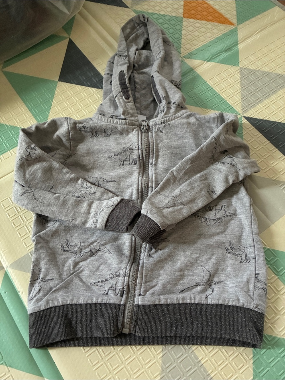 20/25$ 🧸 Kids' Gray Dino Print Zip Hoodie - Lightweight Cotton Blend